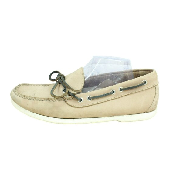 LL Bean Camp Tan Leather Slip-On Moccasin Handsewn Boat Shoes Size 11.5 D - Picture 1 of 9